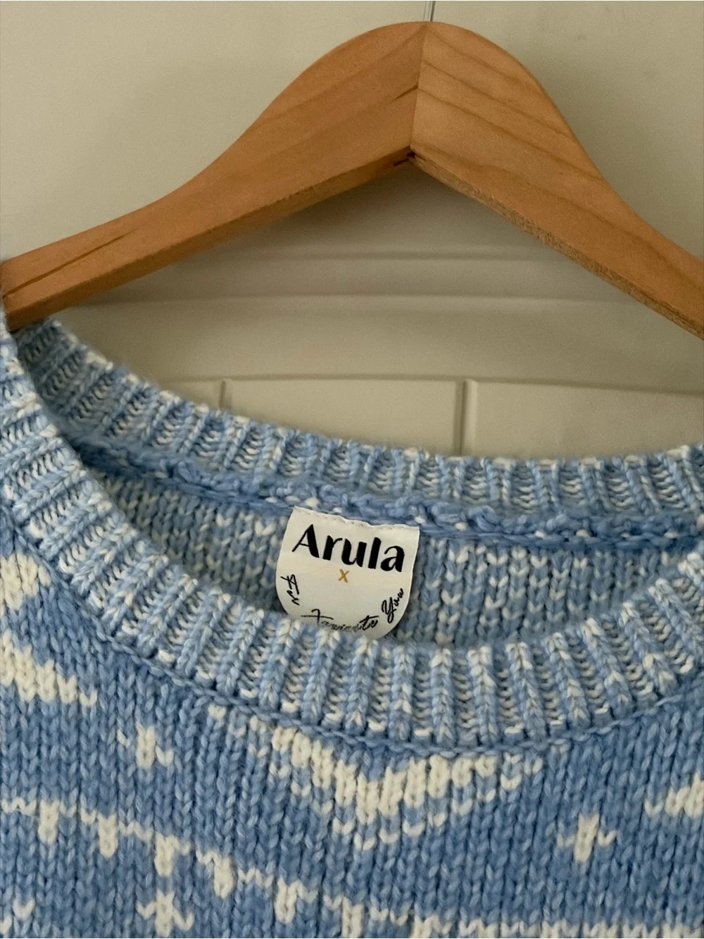 Arula NWT Blue White Bow Snowflake Fair Isle Sweater X / XL Xquisite - Picture 6 of 8